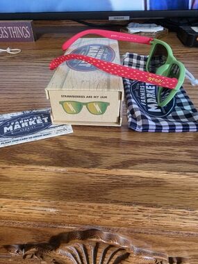 goodr Sunglasses - "Strawberry Is My Jam" Green Frames with Pink/Red Polka Dot